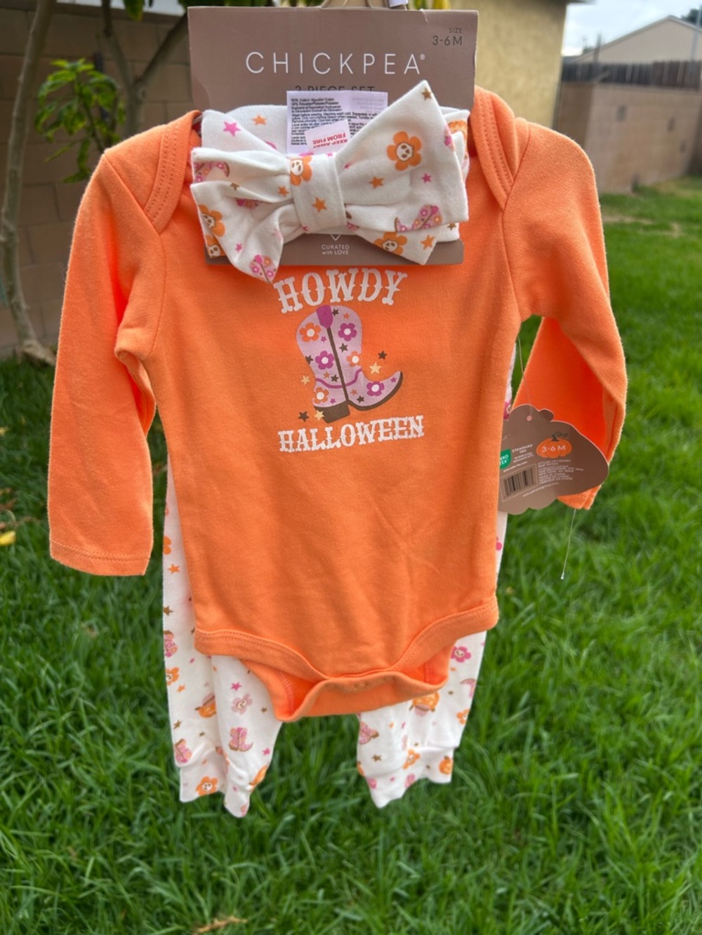chick pea Orange "Howdy Halloween" Baby Matching Set